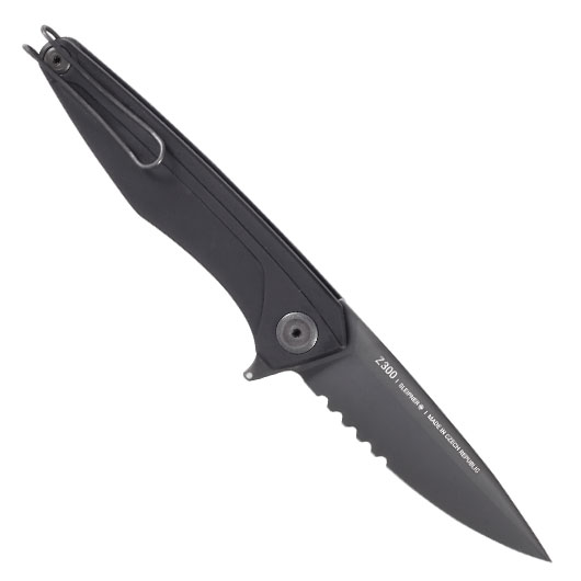 ANV Knives Einhandmesser Z300 mit Sgezahnung Sleipner Stahl Alu Griffstck schwarz inkl. Grtelclip Bild 1