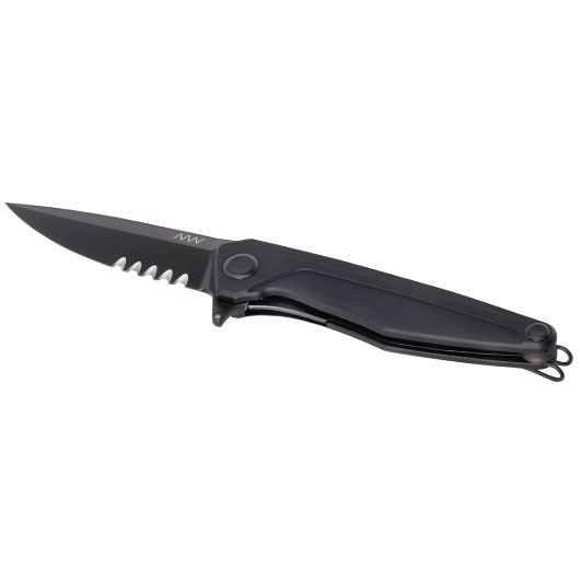 ANV Knives Einhandmesser Z300 mit Sgezahnung Sleipner Stahl Alu Griffstck schwarz inkl. Grtelclip Bild 2