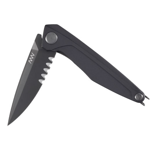 ANV Knives Einhandmesser Z300 mit Sgezahnung Sleipner Stahl Alu Griffstck schwarz inkl. Grtelclip Bild 3