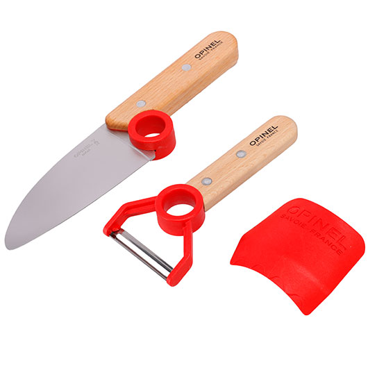 Opinel Kchenset fr Kinder le petit chef rot 3-teilig Messer, Schler und Fingerschutz