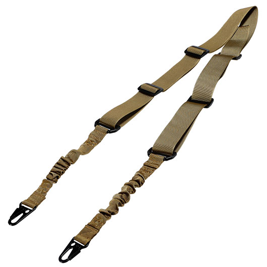 WoSport 2-Punkt Tragegurt Dual Bungee Universal Tactical mit Metallkarabiner tan