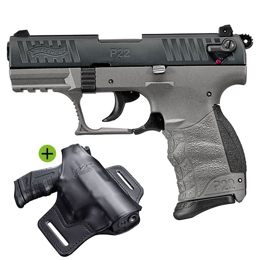 Walther P22Q Schreckschuss Pistole 9mm P.A.K. Cerakote Meteor Gray Sondermodell inkl. Leder-Passformholster