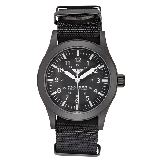 KHS Armbanduhr Platoon Black Steel Solar Natoband schwarz