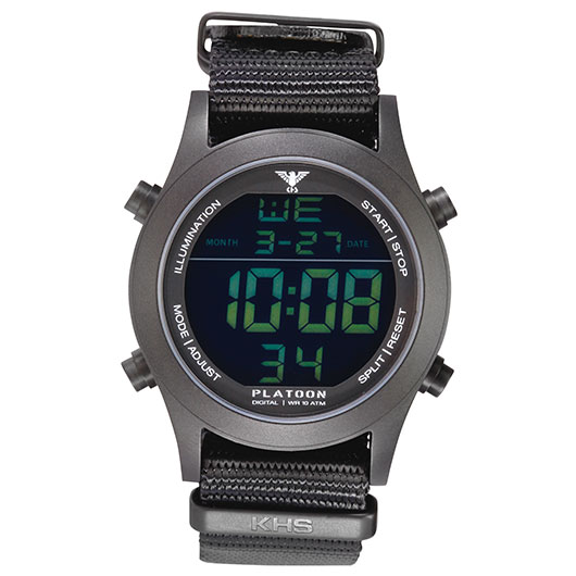 KHS Armbanduhr Platoon Black Steel Digital Natoband schwarz