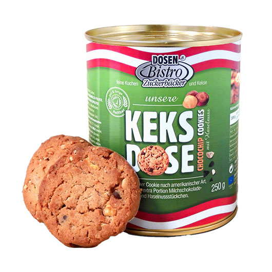 DosenBistro Keksdose Cookies mit Haselnuss und Choco-Chips 250g Dose