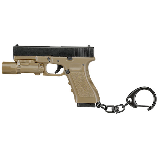 WoSport Schlsselanhnger G17 Pistole mit Lampe 1:4 Miniaturmodell tan/schwarz Bild 1