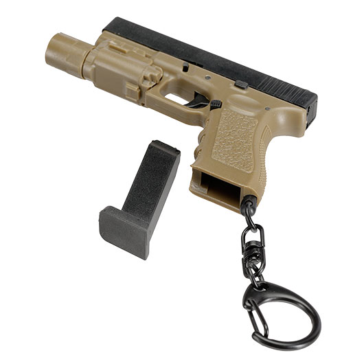 WoSport Schlsselanhnger G17 Pistole mit Lampe 1:4 Miniaturmodell tan/schwarz Bild 5