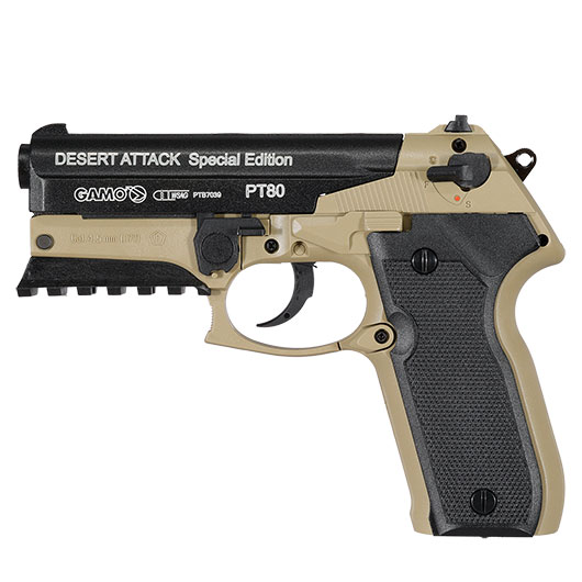 Gamo PT-80 Desert Attack CO2 Luftpistole 4,5 mm Diabolo tan/schwarz inkl. Pistolenkoffer